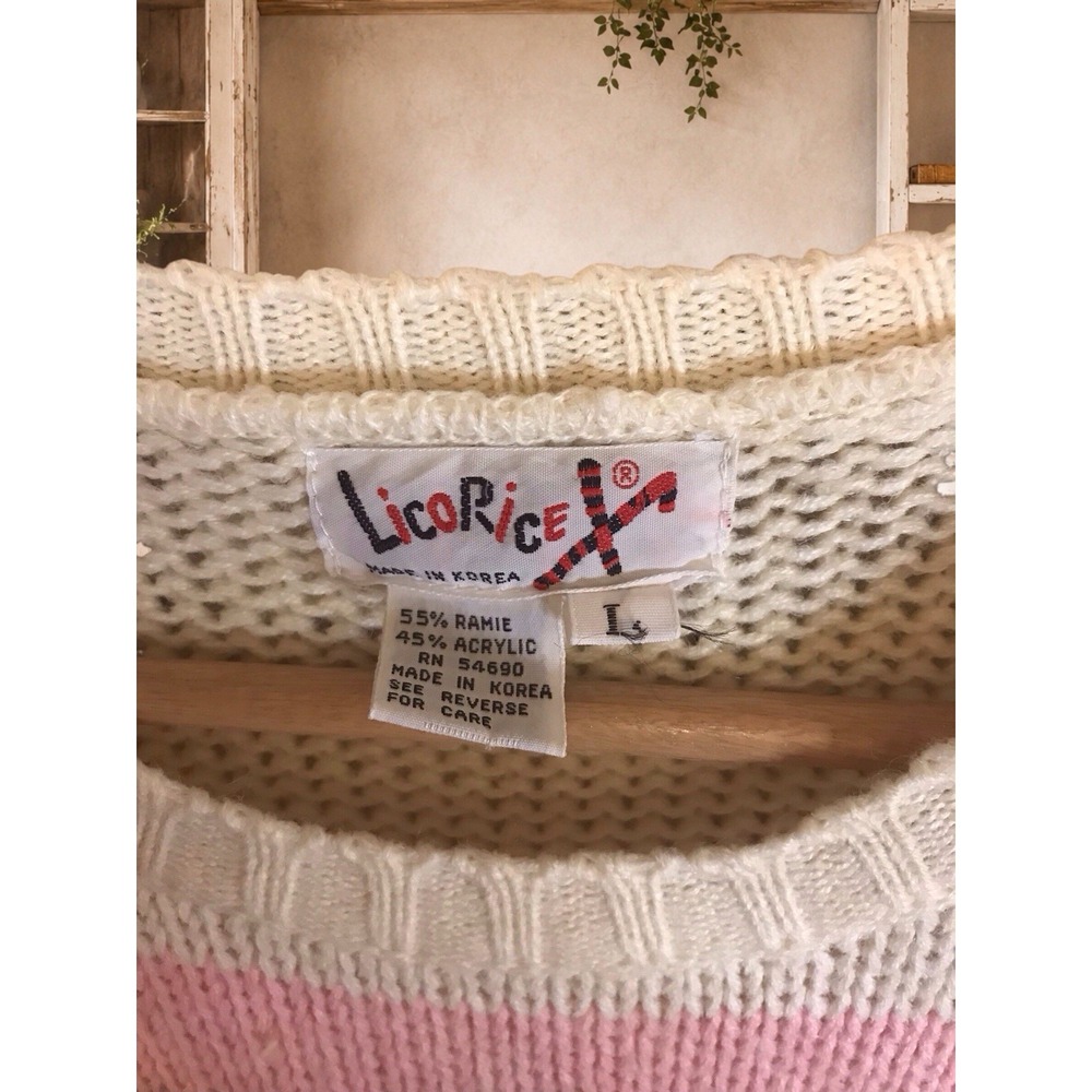 Vintage Licorice Teddy Bear Heart Sweater Vest Pastel Cottagecore 80s 90s Knit L - Picture 3 of 5